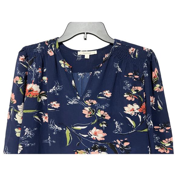 Fun2Fun Top Floral Split Neck Popover Blouse Navy Size Small NEW - Picture 5 of 11